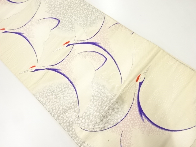 JAPANESE KIMONO / ANTIQUE FUKURO OBI / SILK / WOVEN CRANES